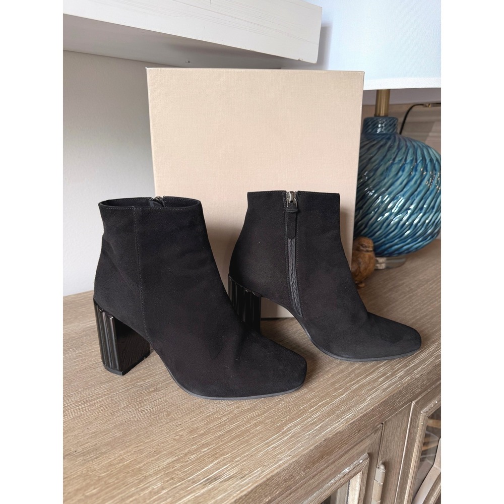 Prezioso Suede Architectural‎ Block Heel Ankle Boots Womens Black 36 EU/ 6 US
